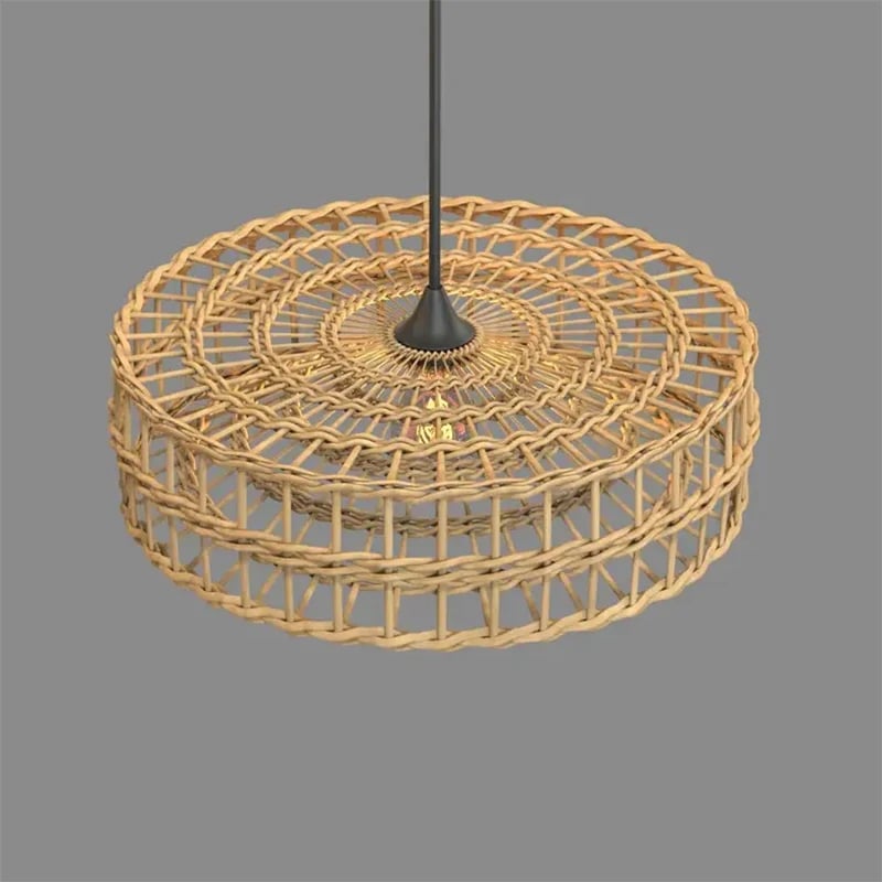 Low profile open weave rattan ring pendant light