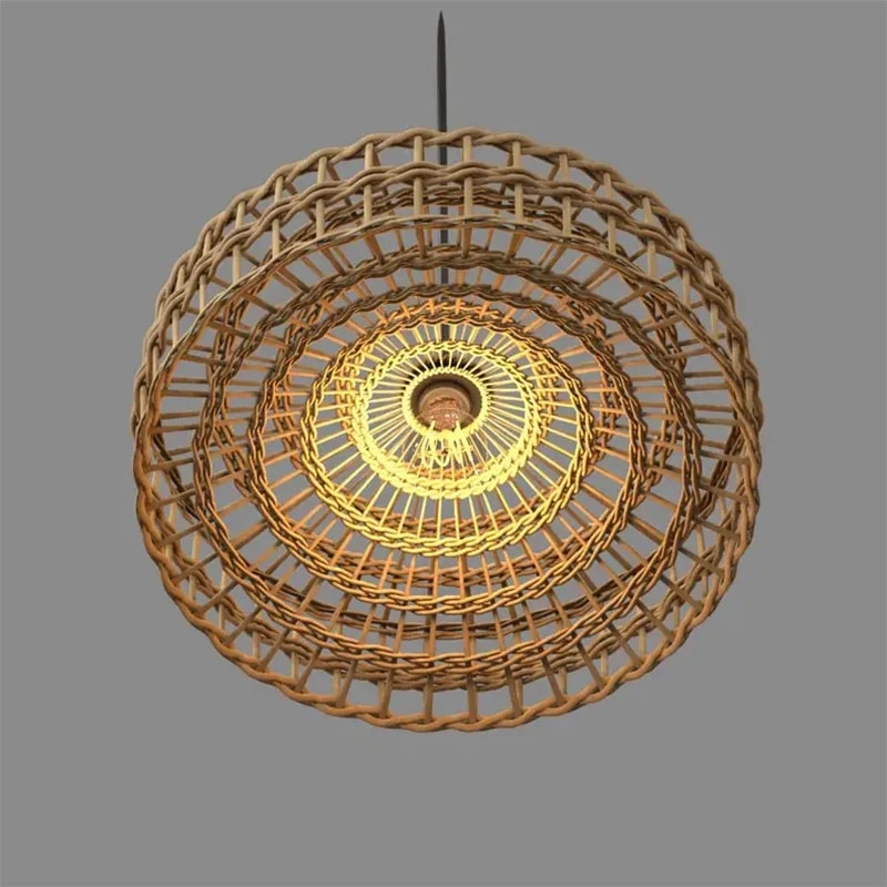 Low profile open weave rattan ring pendant light