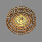 Low profile open weave rattan ring pendant light