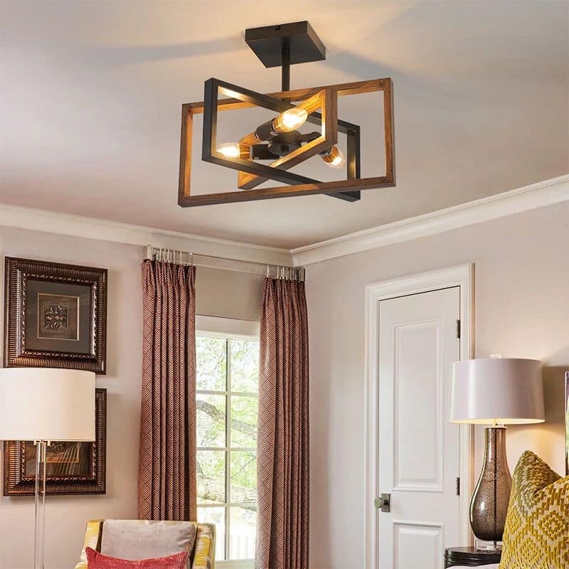 Original brown wood and bamboo pendant light with bold curves