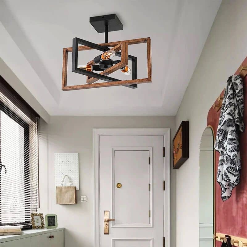 Original brown wood and bamboo pendant light with bold curves