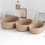 Low oval brown cotton rope basket