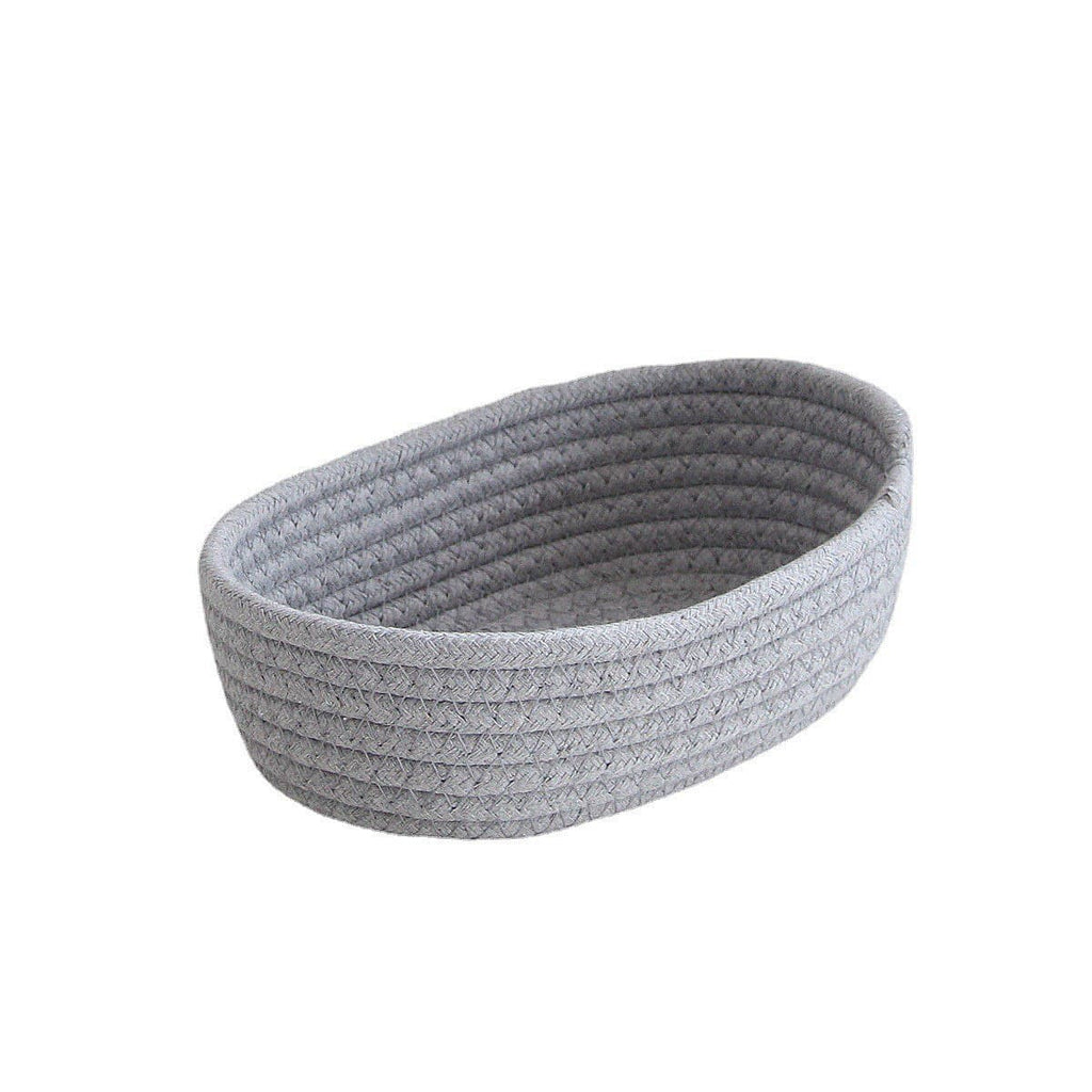 Low oval gray cotton rope basket
