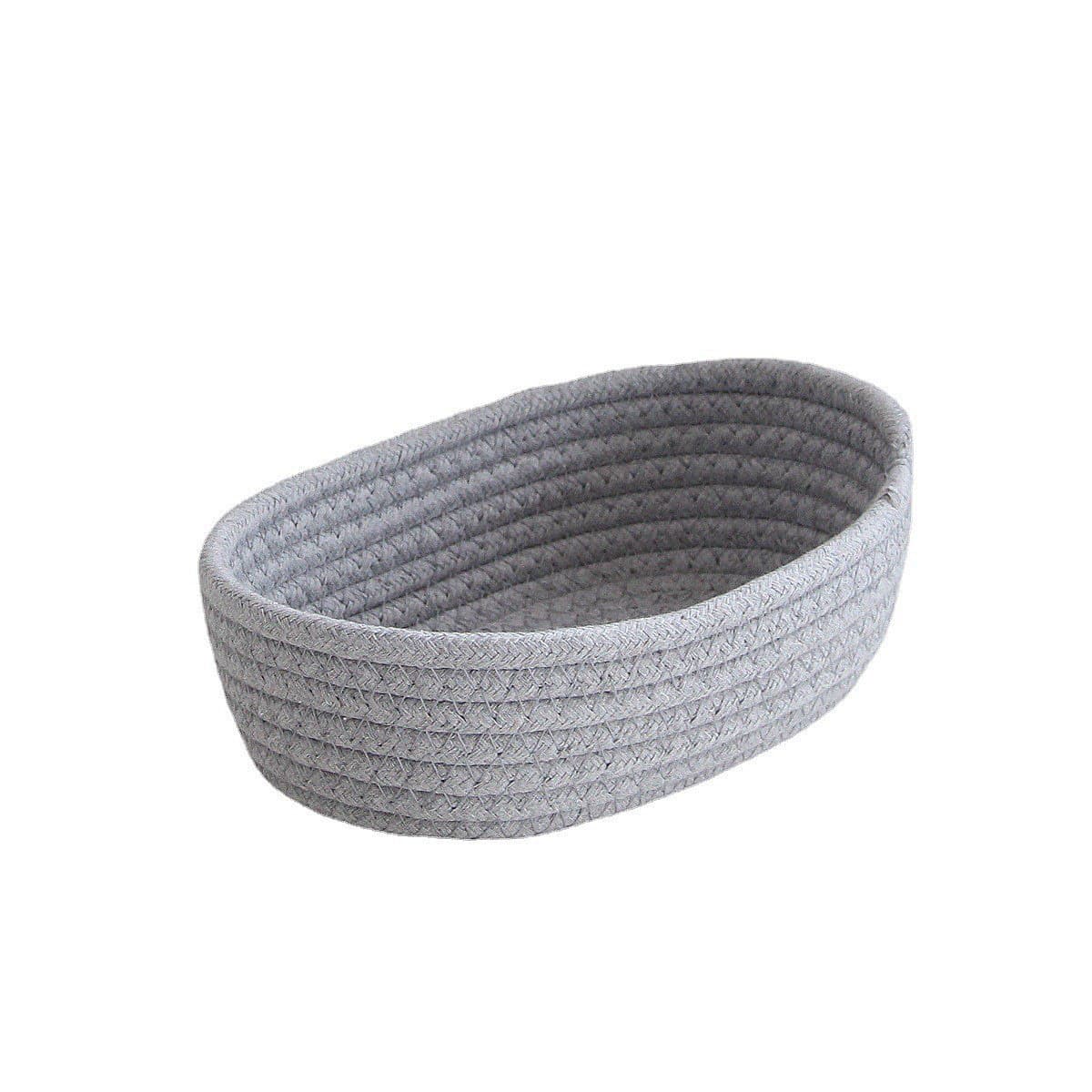 Low oval gray cotton rope basket
