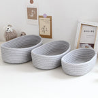 Low oval gray cotton rope basket