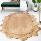 Oval jute rug edged with braided circles