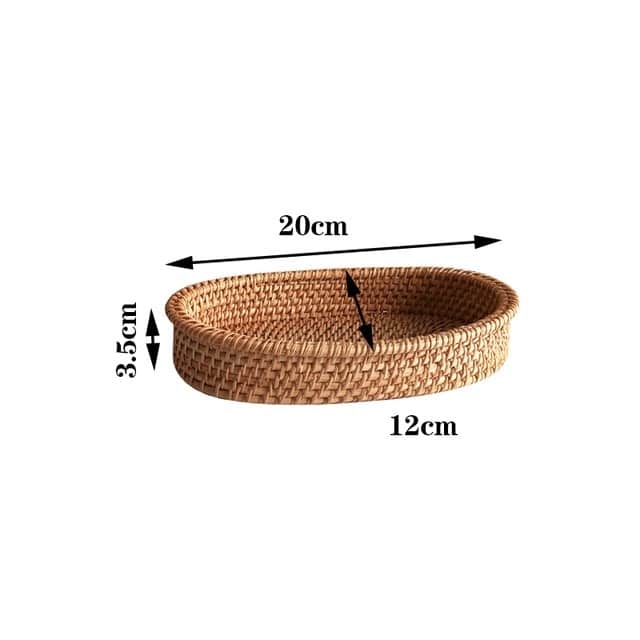 Oval handwoven natural rattan tray with side handles