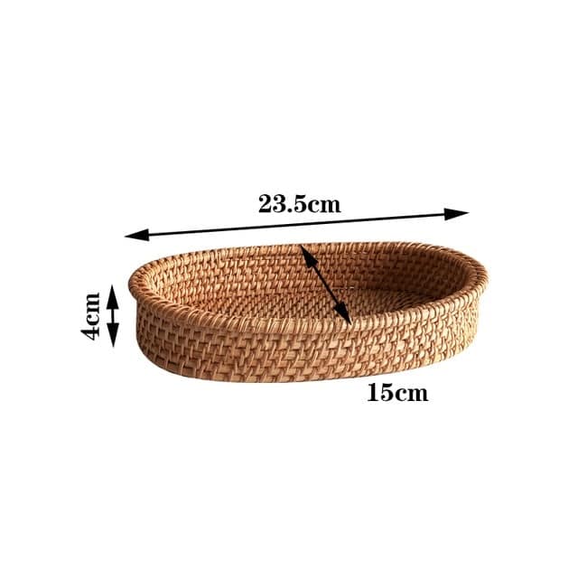 Oval handwoven natural rattan tray with side handles
