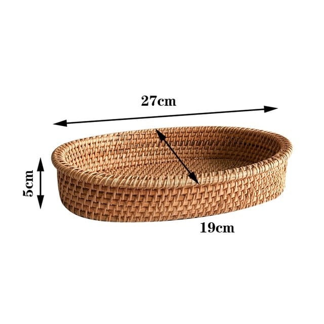 Oval handwoven natural rattan tray with side handles