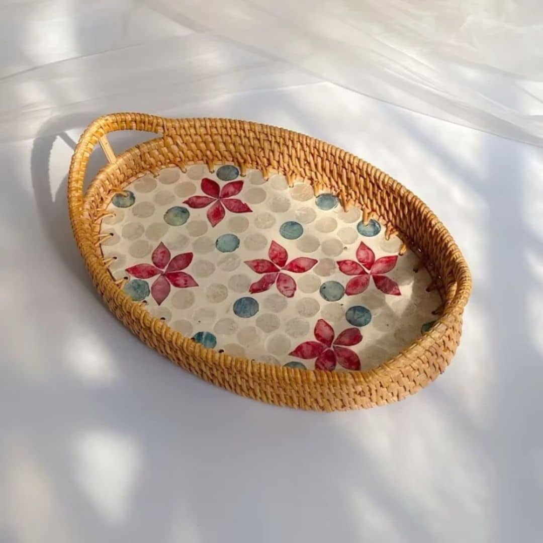 Hand Woven Rattan, Floral Motif