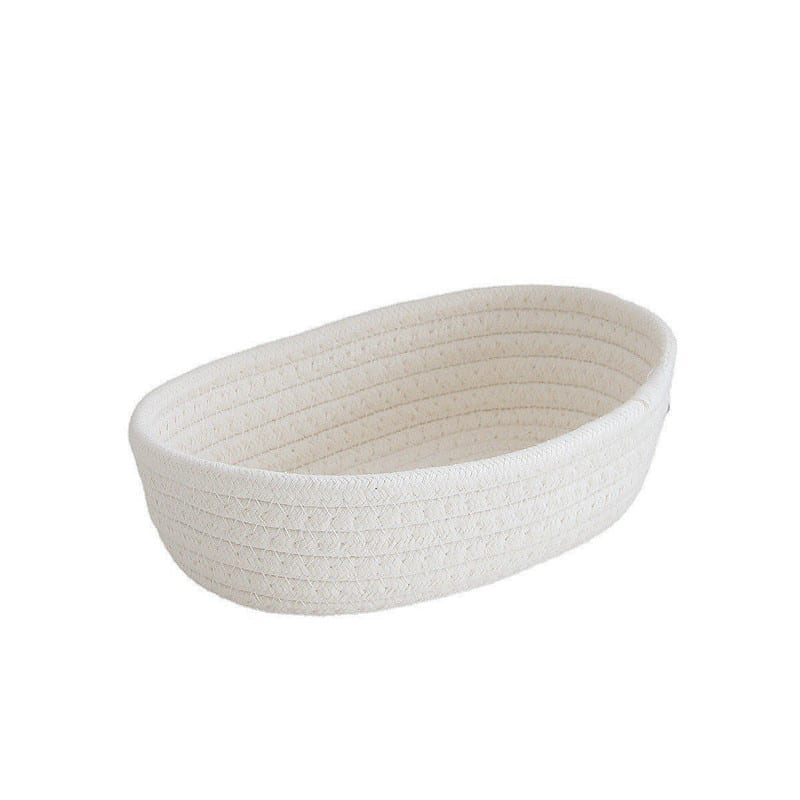 Low oval white cotton rope basket