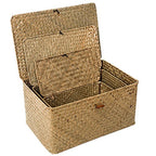 Hand woven patinated rattan trunk box with a lid, offered in three sizes