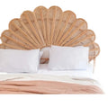 Fan shaped headboard with woven petals in natural beige bamboo