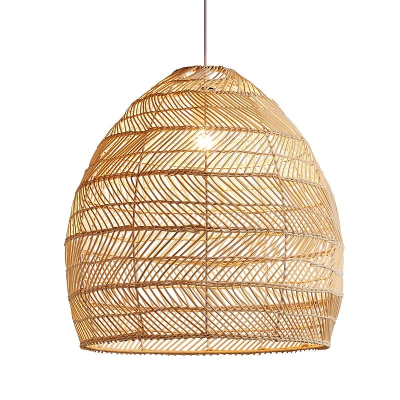 Beehive shaped woven rattan pendant light