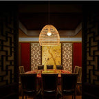 Beehive shaped woven rattan pendant light