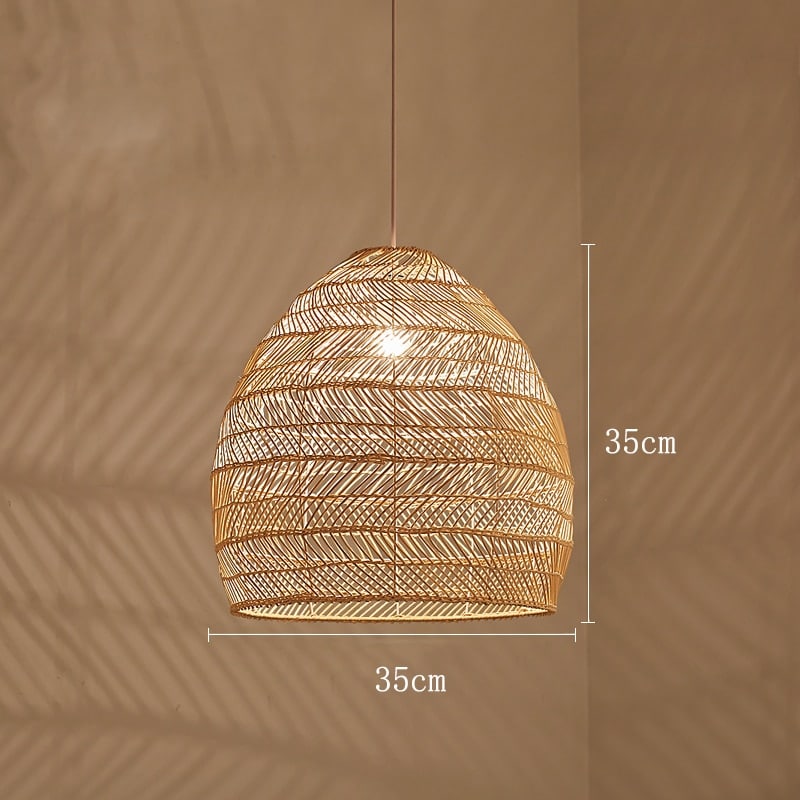 Beehive shaped woven rattan pendant light