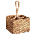 Square rattan caddy with four compartments and a tall handle