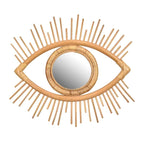 Eye shaped rattan mirrors with sunburst rays