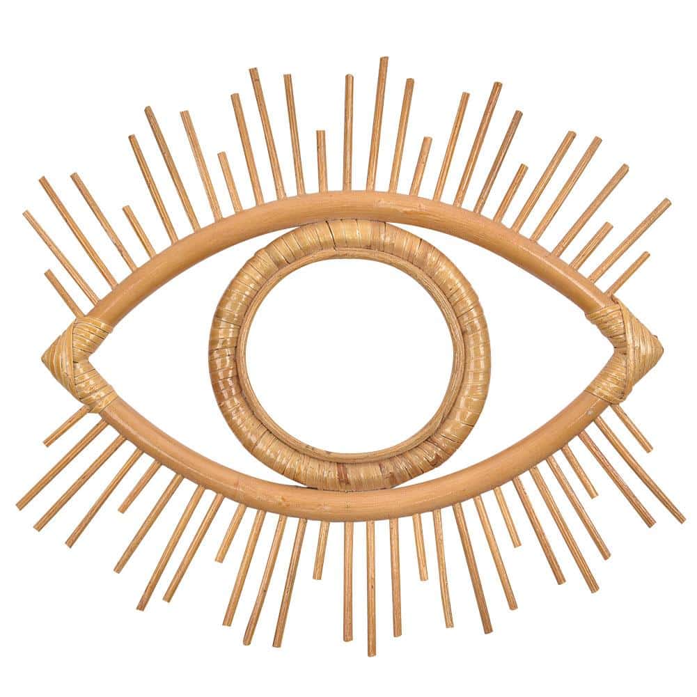 Open rattan eye shaped wall frame with rays