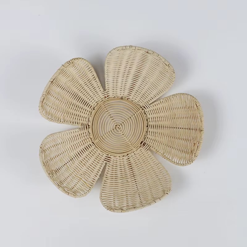 Woven rattan flower shaped wall decor