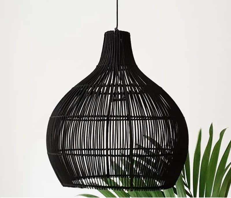 Cluster of gourd shaped woven rattan pendant lights