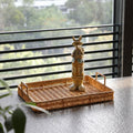 Rectangular rattan look plastic storage tray with two handles