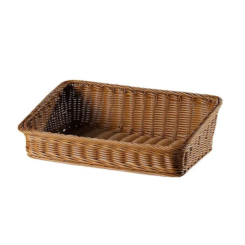 Rectangular rattan look plastic storage basket