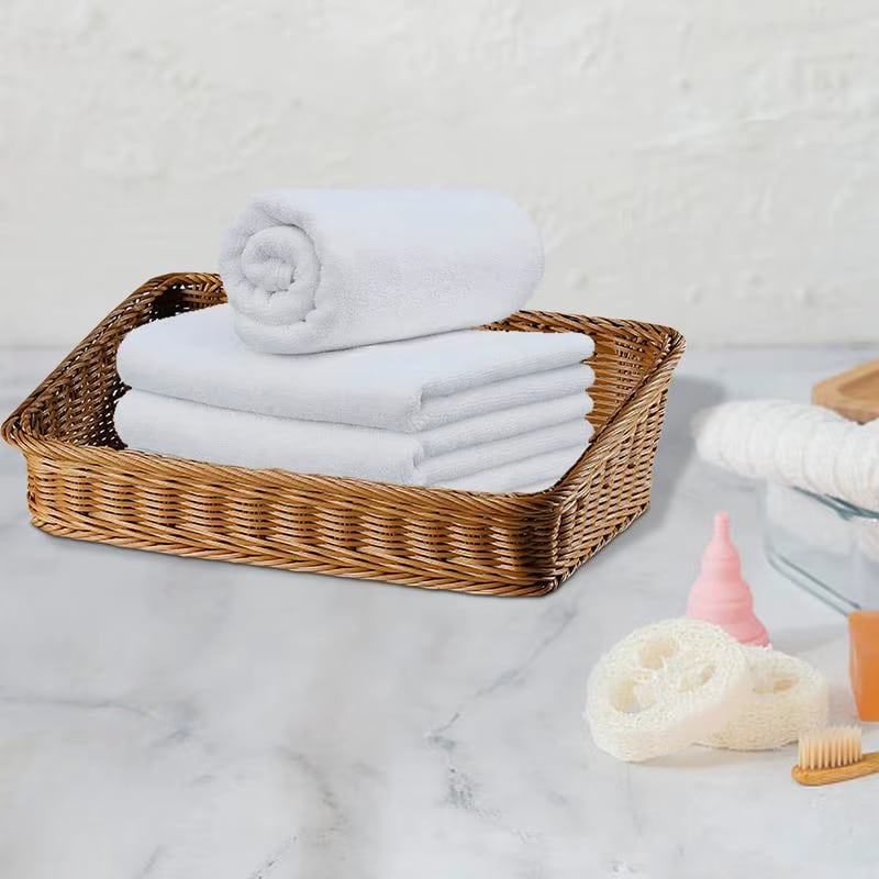 Rectangular rattan look plastic storage basket