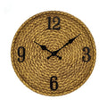 Round woven look resin wall clock with large black numbers