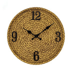 Round woven look resin wall clock with large black numbers