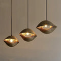 Brown shell shaped chandelier in rattan look metal