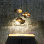 Brown shell shaped chandelier in rattan look metal