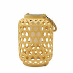 Beige rattan look solar lantern wrapped with hemp rope