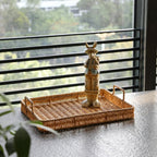 Rectangular synthetic rattan storage tray with handles
