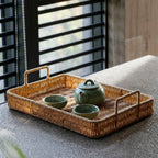 Rectangular synthetic rattan storage tray with handles