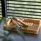 Rectangular synthetic rattan storage tray with handles