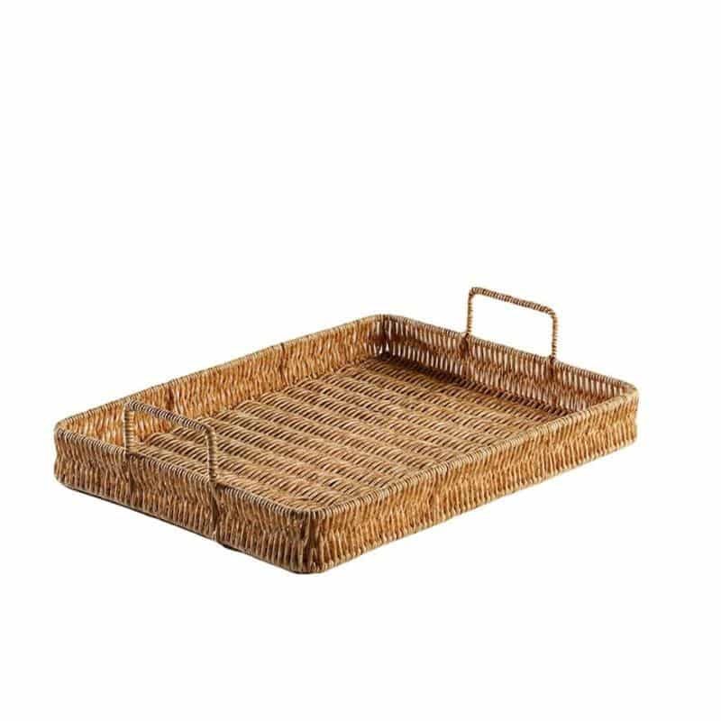 Rectangular synthetic rattan storage tray with handles