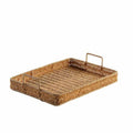 Rectangular synthetic rattan storage tray with handles