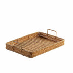 Rectangular synthetic rattan storage tray with handles