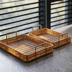 Rectangular synthetic rattan storage tray with handles