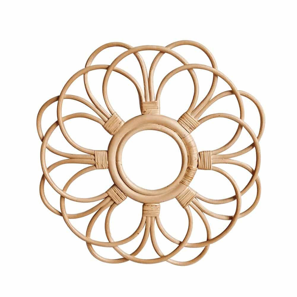 Open rattan flower wall frame with looped petals