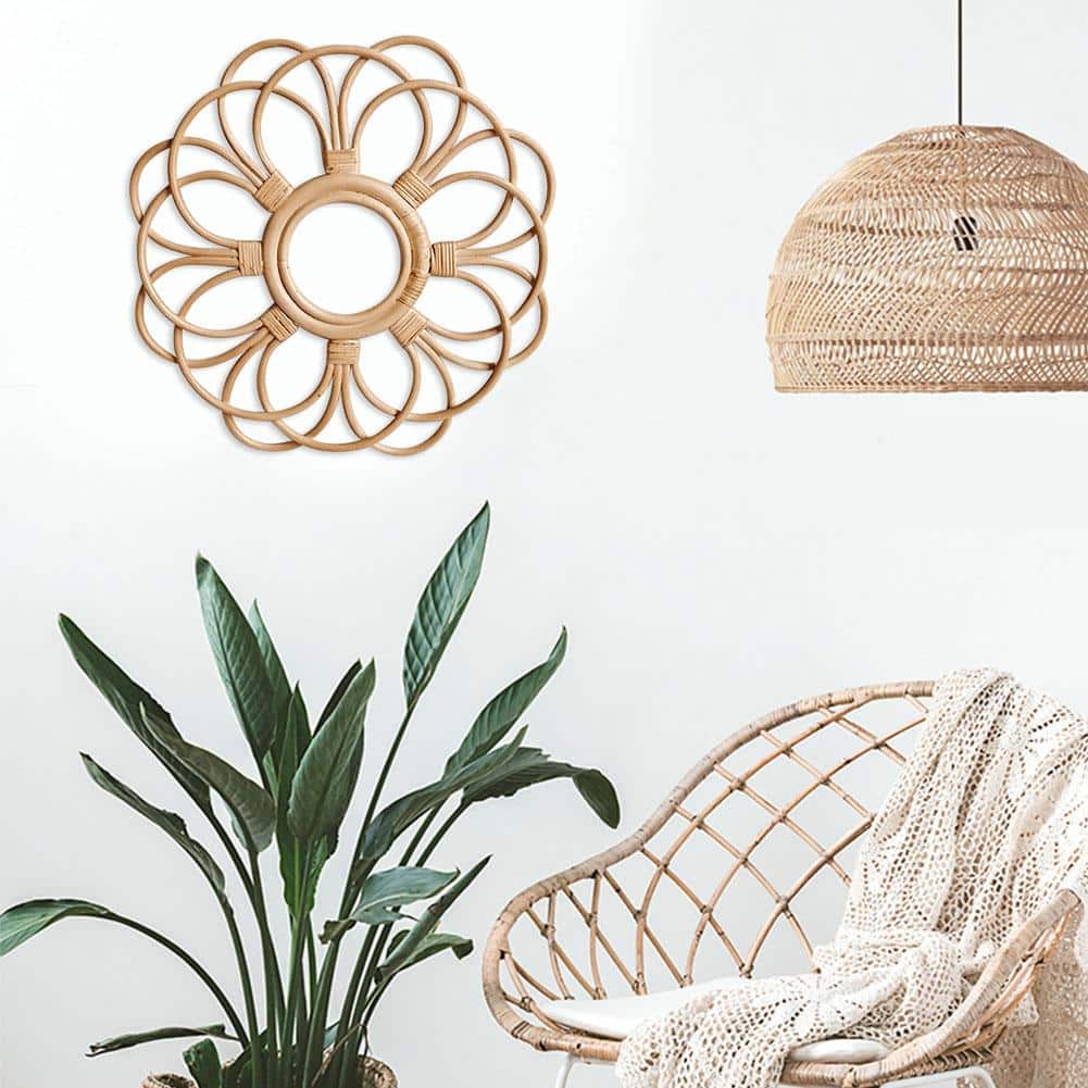 Open rattan flower wall frame with looped petals