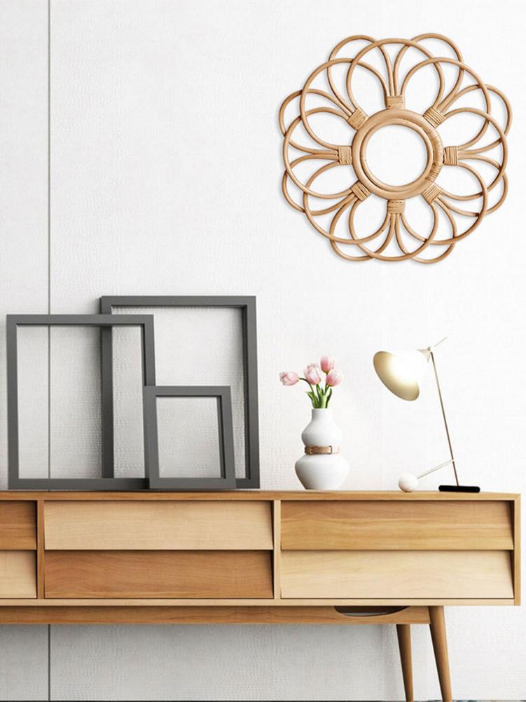 Open rattan flower wall frame with looped petals