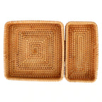 Rectangular rattan storage tray with high woven rim