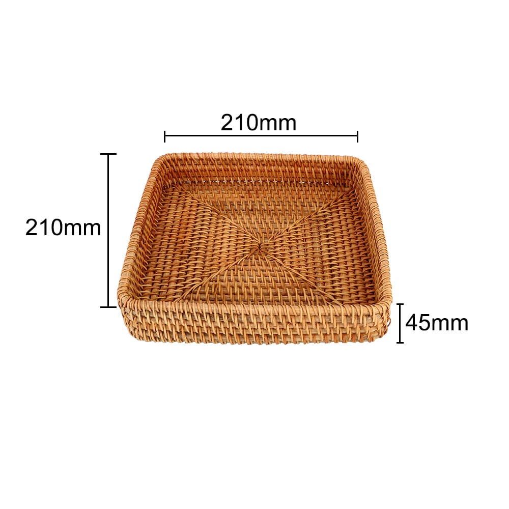 Rectangular rattan storage tray with high woven rim