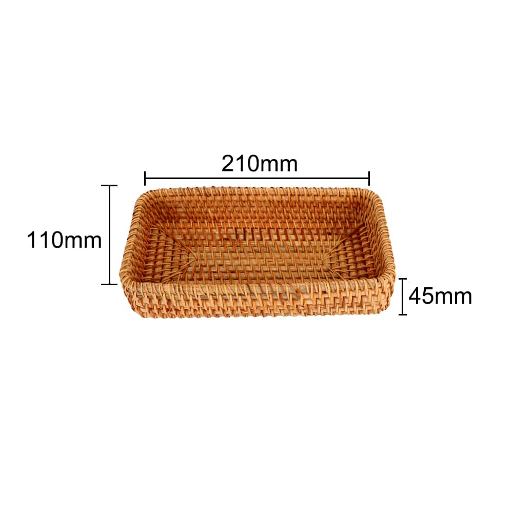 Rectangular rattan storage tray with high woven rim