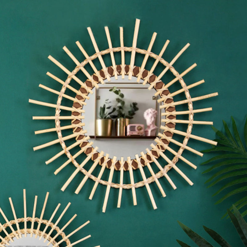 A Larger Rattan Sun Mirror