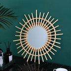 Rattan sun mirror with double ring of rays