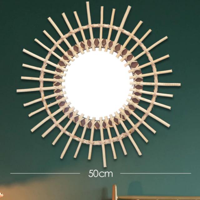 Rattan sun mirror with double ring of rays