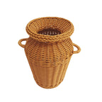 Handwoven rattan urn vase with two side handles